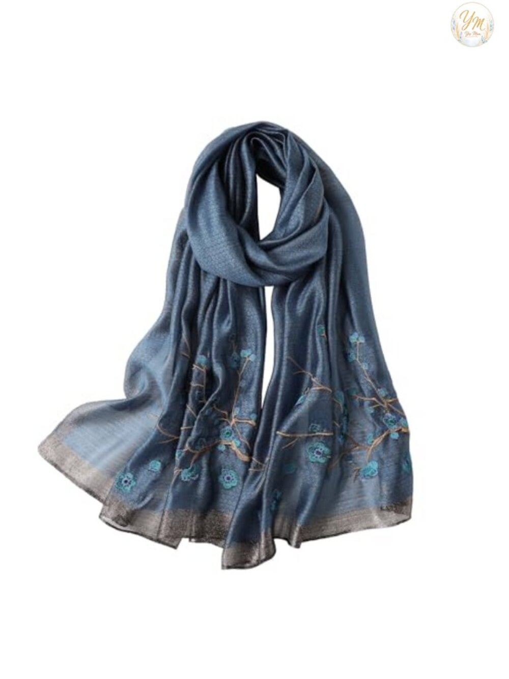 Women Embroidered Scarf Silk Blend Shawl Wrap 75x28 Inch